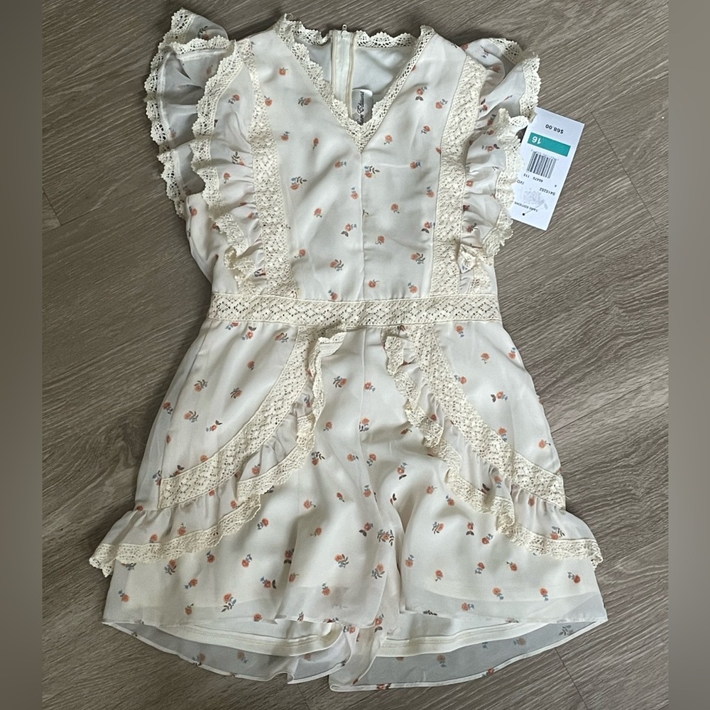 NWT Rare Editions Floral Cream Romper with Lace Details